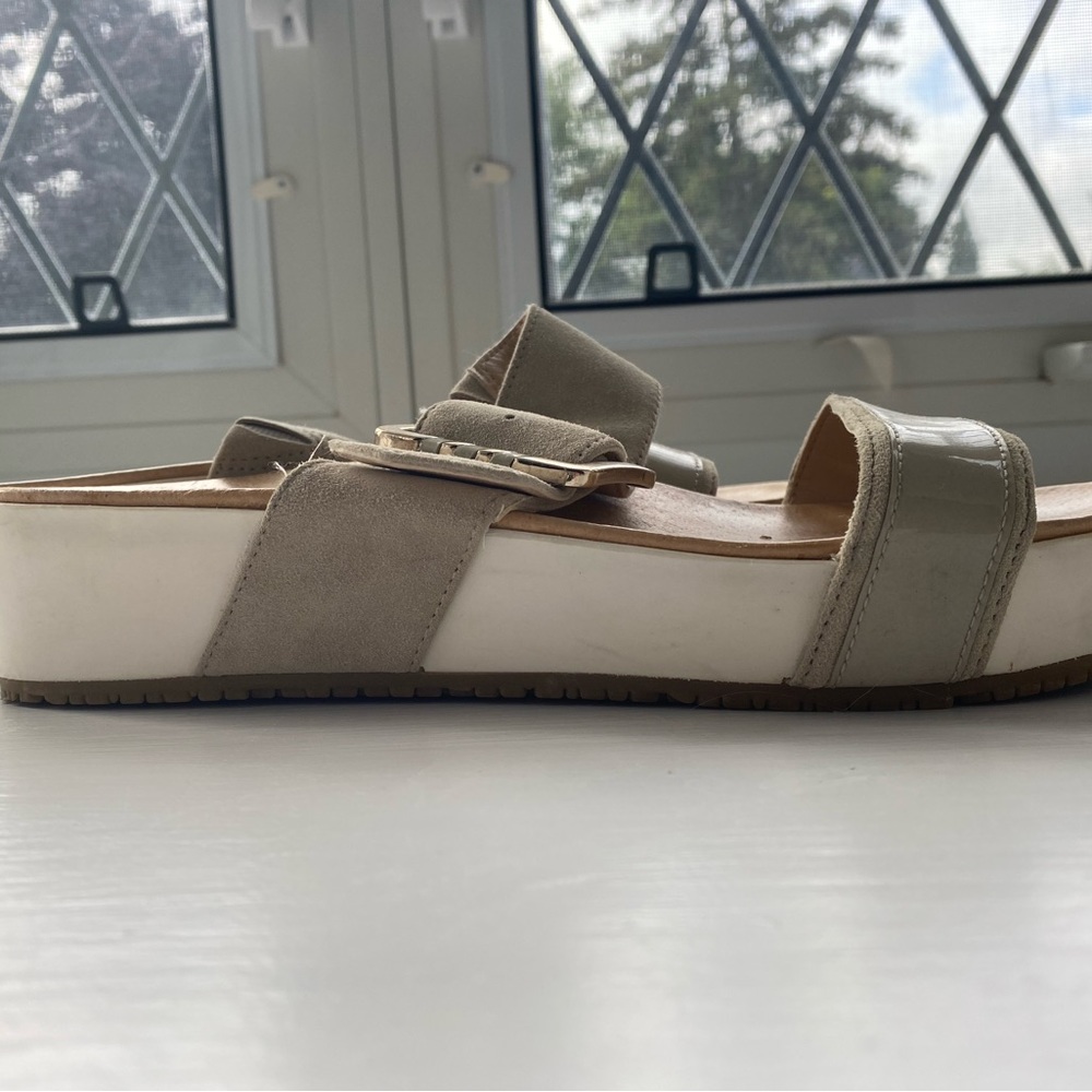 Dr. Scholls platform slides from anthropologie a couple years back.